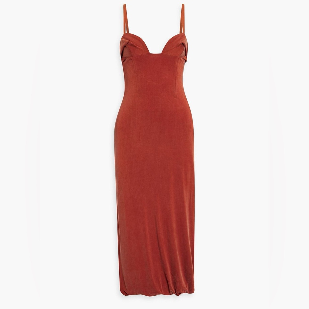 JACQUEMUS - Praia washed cupro midi dress in brick